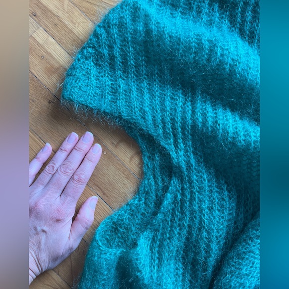 Kelly GREEN mohair cardigan loose knit THEORY sweater S M L OS pockets long - Picture 4 of 6